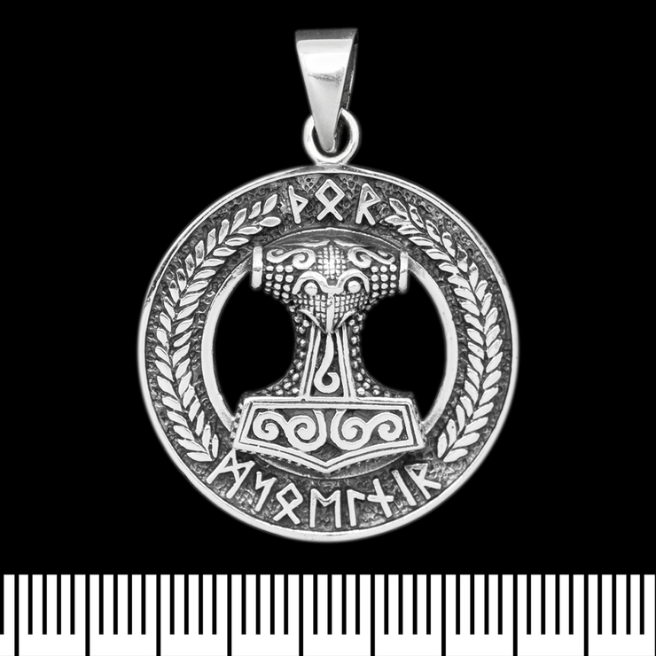 Кулон Венок с Молотом Тора и рунами (серебро, 925 проба) (sp-218)