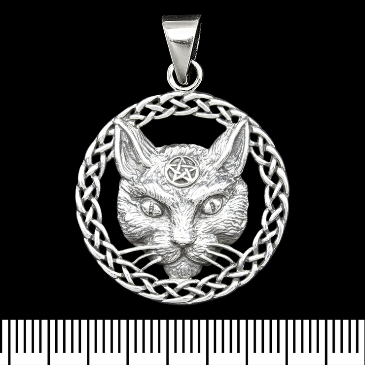 Кулон Голова кота с пентаграммой (серебро, 925 проба) (sp-219)