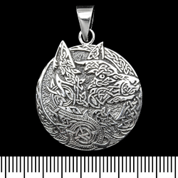 Кулон медальон с волком из скандинавских узоров (серебро, 925 проба) (sp-224)
