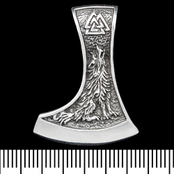 Кулон Топор Перуна с вороном и волком (серебро, 925 проба) (sp-226)