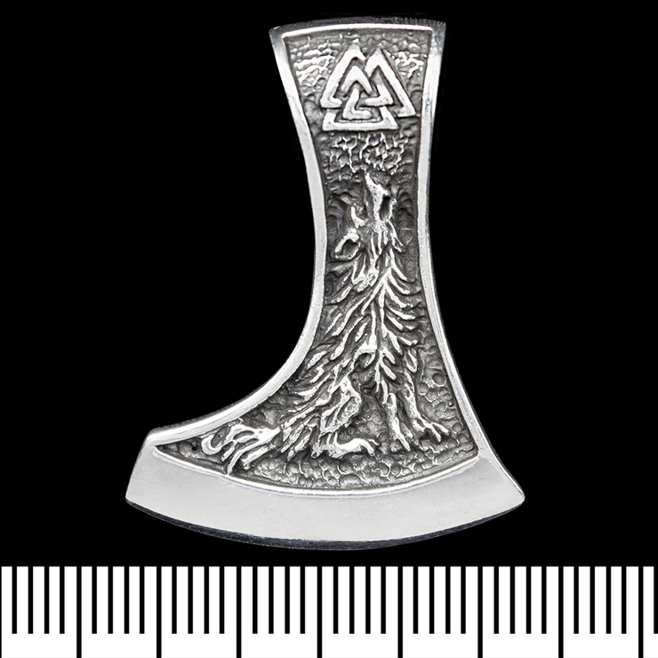 Кулон Топор Перуна с вороном и волком (серебро, 925 проба) (sp-226)