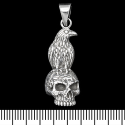 Кулон Ворон на черепе (серебро, 925 проба) (sp-230)