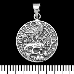 Кулон Ворон на черепе (вегвизир) (серебро, 925 проба) (sp-234)