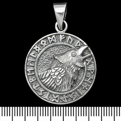 Кулон Голова ворона в руническом круге (серебро, 925 проба) (sp-235)