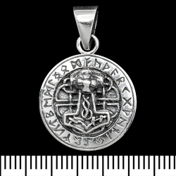 Кулон медальон Молот Тора в руническом круге (маленький) (серебро, 925 проба) (sp-237)