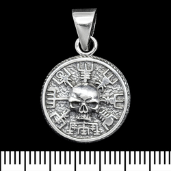 Кулон медальон Череп на руническом компасе (маленький) (серебро, 925 проба) (sp-238)