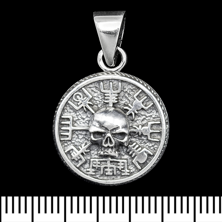 Кулон медальон Череп на рунічному компасі (маленький) (срібло, 925 проба) (sp-238)