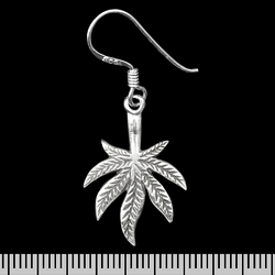 (ehs-032) Сережка-гачок Cannabis leaf down (срібло, 925 проба)