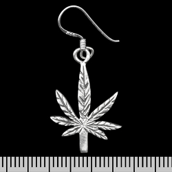 (ehs-035) Сережка-гачок Cannabis leaf up (срібло, 925 проба)