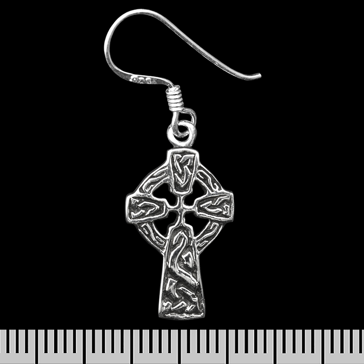 Сережка-гачок Кельтський хрест з візерунками (срібло, 925 проба) (ehs-039)