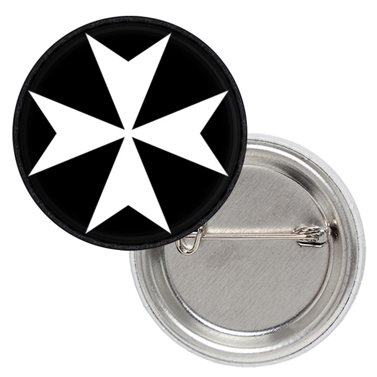 Значок Мальтийский крест белого цвета на чёрном фоне Значок Мальтийский крест белого цвета на чёрном фоне