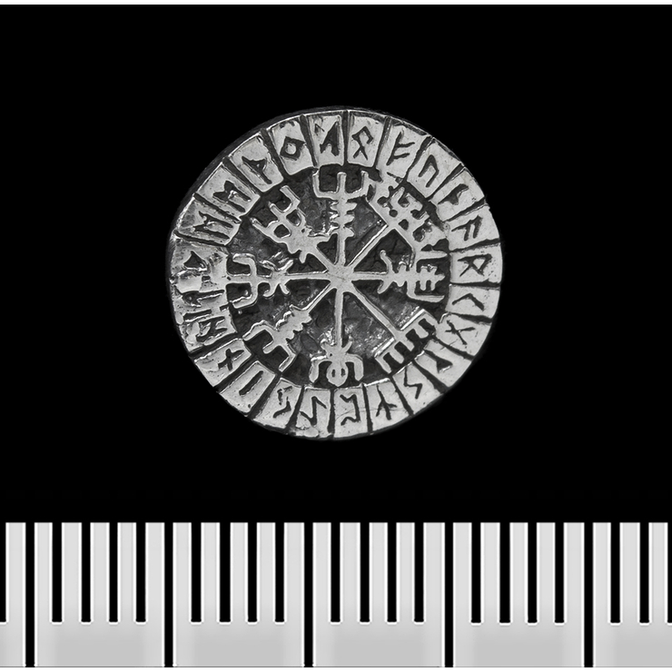 Серьга-гвоздик Aegishjalmur (шлем ужаса) в руническом круге (серебро, 925 проба) (st-020)