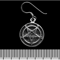 Серьга-крючок Перевернутая пентаграмма с козлом (серебро, 925 проба)