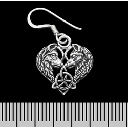Серьга-крючок Сердце (волки и трикветр) (серебро, 925 проба)