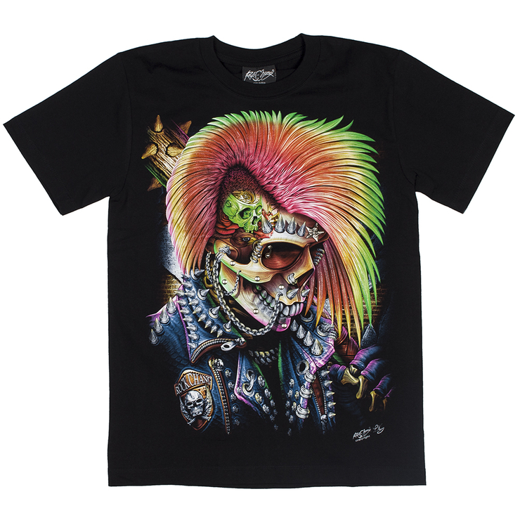 Футболка Скелет в косухе с битой (3D, светится в темноте)