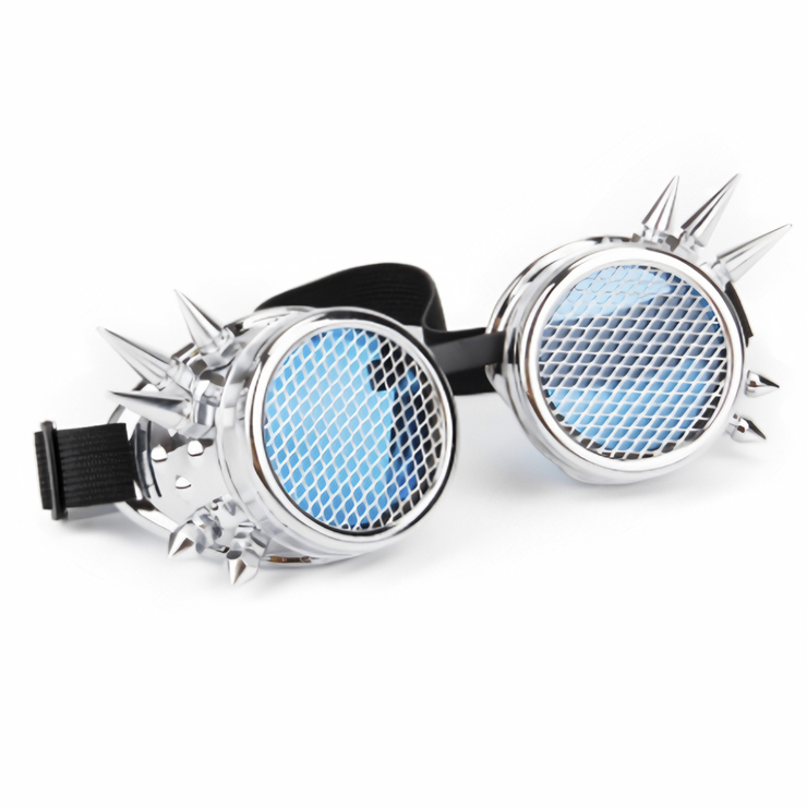 Очки Стимпанк цвет хром с шипами и защитной сеткой (SPG-003)
