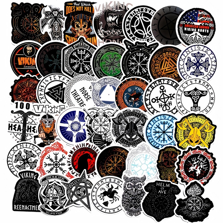 Набір стікерів Вікінги - 2 (скандинавська символіка) (stk-016) 50 шт Набір стікерів Вікінги - 2 (скандинавська символіка) (stk-016) 50 шт
