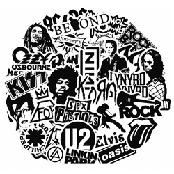 Набор стикеров Bands logo (black-white) (stk-018) 50 шт