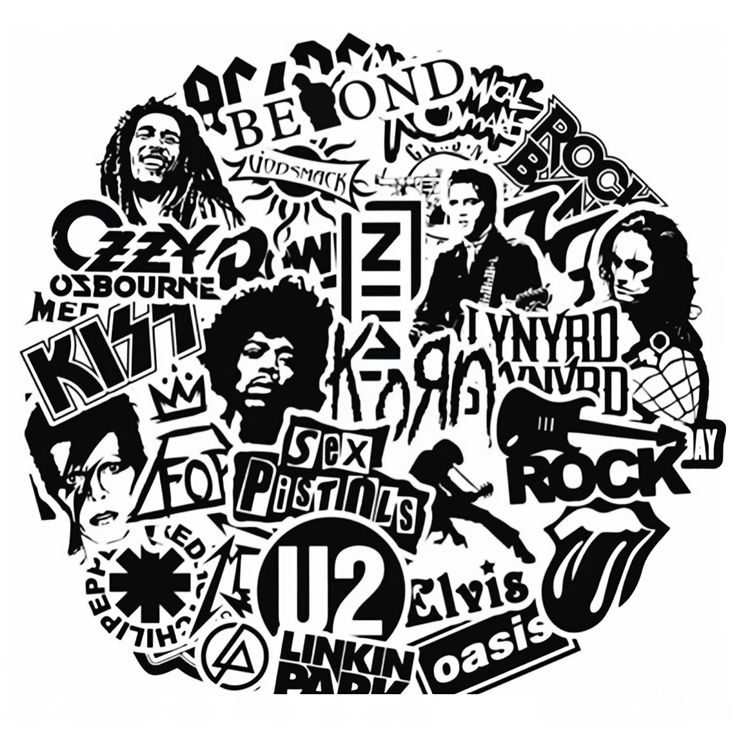 Набор стикеров Bands logo (black-white) (stk-018) 50 шт