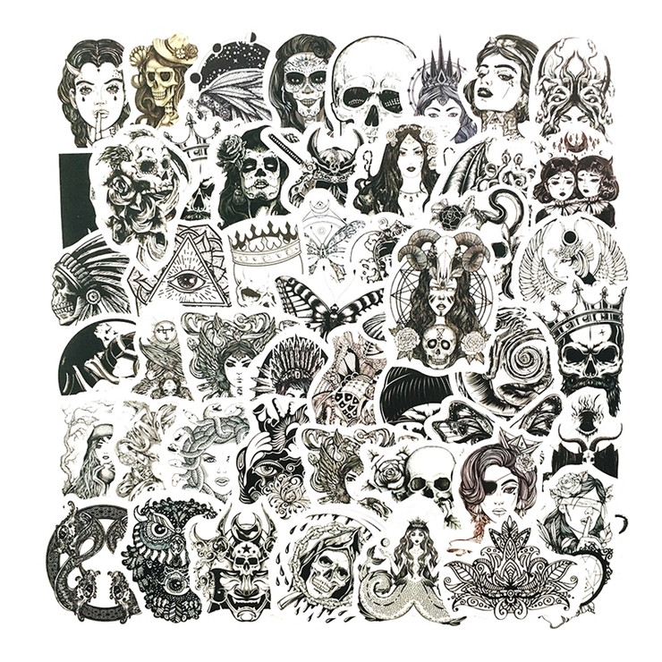 Набір стікерів Tattoo (black-white) (stk-026) (50 шт.)