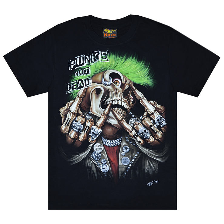 Футболка Punk’s Not Dead (скелет с зеленым ирокезом) светится в темноте