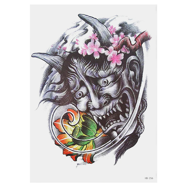 Временная тату Японский демон (цветы сакуры) (HB-256, 21x15 см)