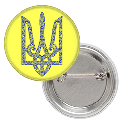 Патриотический значок Тризуб (синій на жовтому тлі)