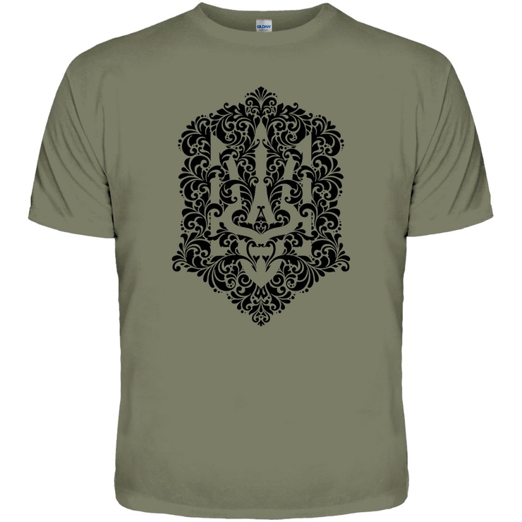 Футболка Тризуб у рослинному візерунку (оливковая футболка) Футболка Тризуб у рослинному візерунку (оливковая футболка)