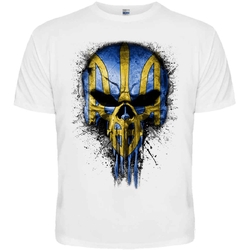Футболка Череп (Punisher) із Тризубом (жовто блакитний, белая футболка)