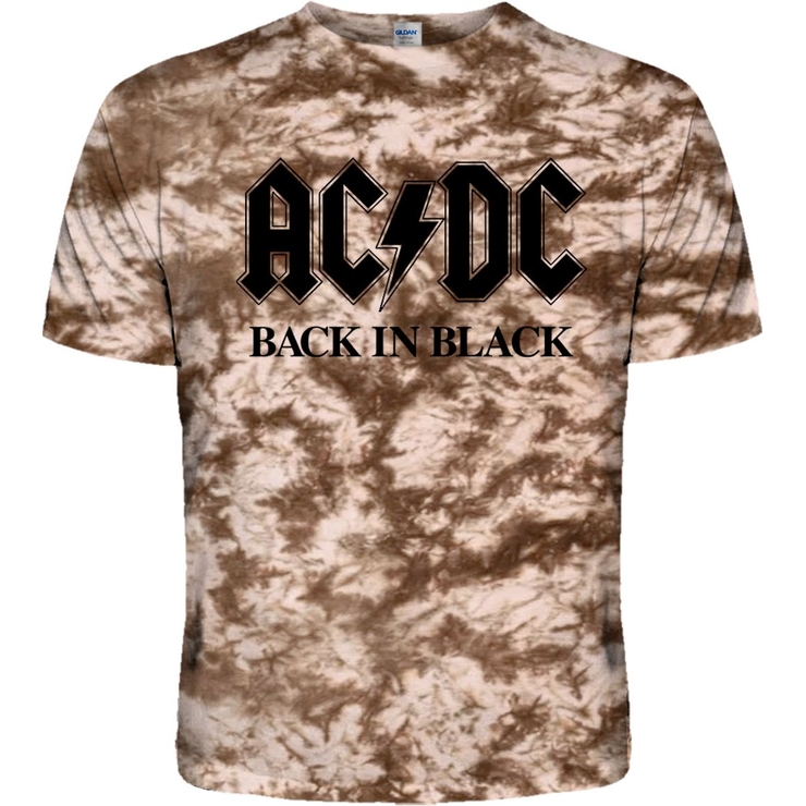 Футболка Tie Dye AC/DC "Back In Black" (Big Logo) White and Brown