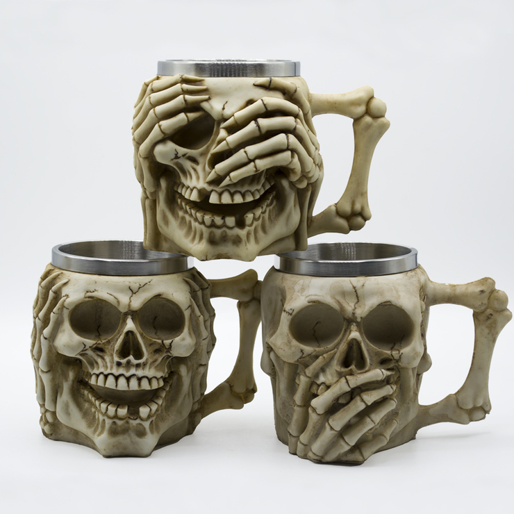 Набір кухлів Три черепи Нічого не бачу, Нічого не чую, Нічого не скажу Набір кухлів Три черепи Нічого не бачу, Нічого не чую, Нічого не скажу