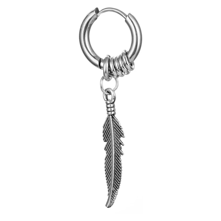 Сережка-кільце хард обманка з пером та кільцями (хір.сталь, сталевий) (ea-068) Сережка-кільце хард обманка з пером та кільцями (хір.сталь, сталевий) (ea-068)