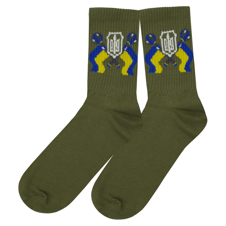 Шкарпетки Тризуб з прапорами на булавах (олива) uas-008 Шкарпетки Тризуб з прапорами на булавах (олива) uas-008