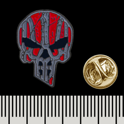 Пин (значок) фигурный Череп Punisher с Тризубом (красно-серый) (pnua-022)