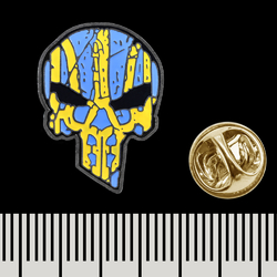 Пин (значок) фигурный Череп Punisher с Тризубом (желто-синий) (pnua-023)