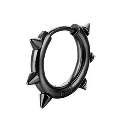Серьга-кольцо хард обманка с шипами (титан, черный) (ea-076)