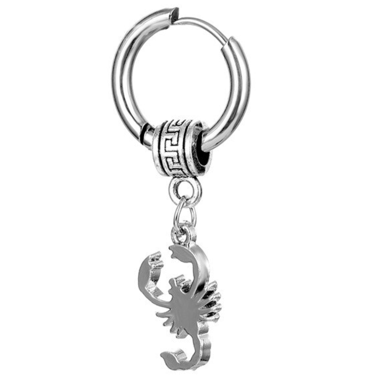 Серьга-кольцо хард обманка со скорпионом (хир.сталь, стальной) (ea-078) Серьга-кольцо хард обманка со скорпионом (хир.сталь, стальной) (ea-078)