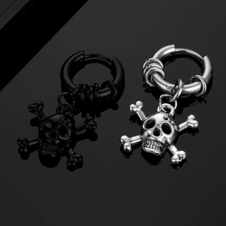 Серьга-кольцо хард обманка с пиратским черепом (хир.сталь, стальной) (ea-079)