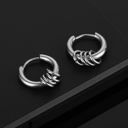Серьга-кольцо хард обманка с кольцами (хир.сталь, стальной) (ea-077)