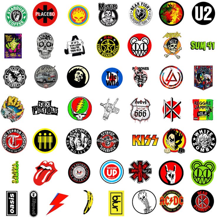 Набір стікерів Rock Bands (stk-070) (50 шт.) Набір стікерів Rock Bands (stk-070) (50 шт.)