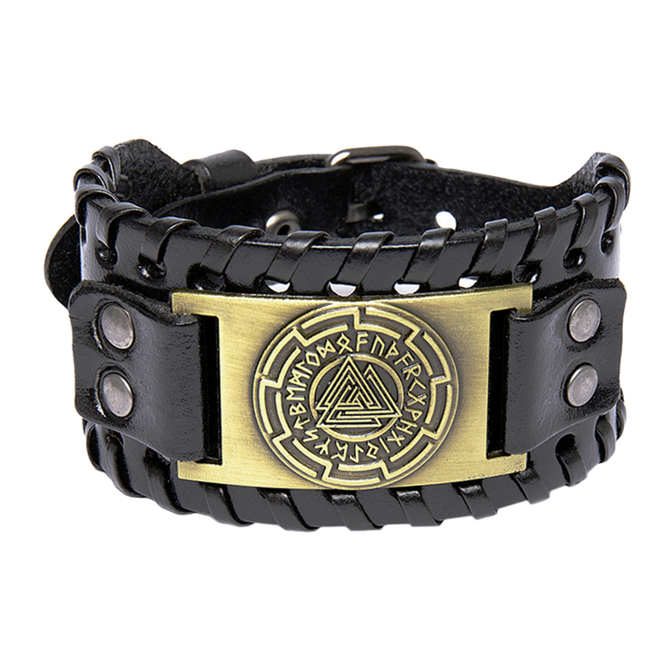 Браслет (bpm-012) із металевою вставкою Валкнут в рунічному колі (бронзовий колір) Браслет (bpm-012) із металевою вставкою Валкнут в рунічному колі (бронзовий колір)