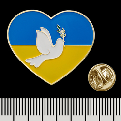Пин (значок) фигурный Желто-голубое сердце с голубем Мира pnua-024