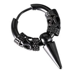 Серьга-кольцо хард обманка с шипом и узором (титан, черный) (ea-084)