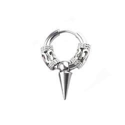 Серьга-кольцо хард обманка с шипом и узором (хир.сталь, стальной) (ea-083)