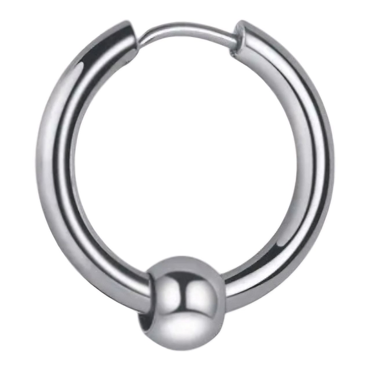 Серьга-кольцо хард обманка с шариком (хир.сталь, стальной) (ea-085)