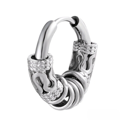 Серьга-кольцо хард обманка с кольцами и узором (хир.сталь, стальной) (ea-087)