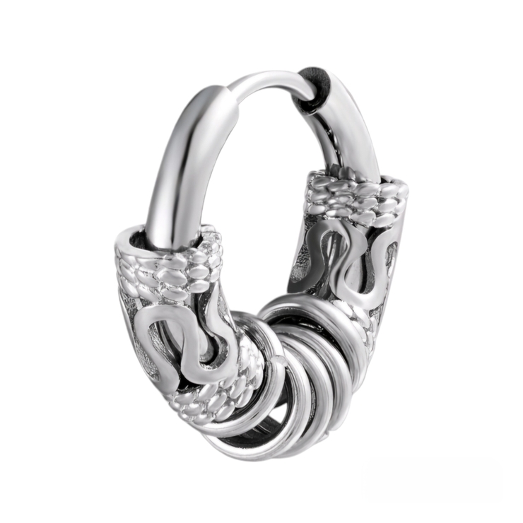 Сережка-кільце хард обманка з кільцями та візерунком (хір.сталь, сталевий) (ea-087) Сережка-кільце хард обманка з кільцями та візерунком (хір.сталь, сталевий) (ea-087)