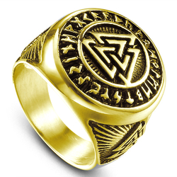 Перстень Валькнут в руническом круге (кольцо золотого цвета) (aer-013)