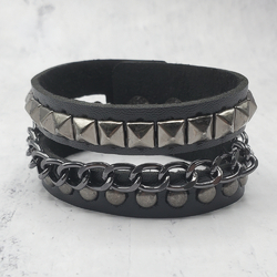 Браслет с заклепками, пирамидой и цепочкой (bpu-004)