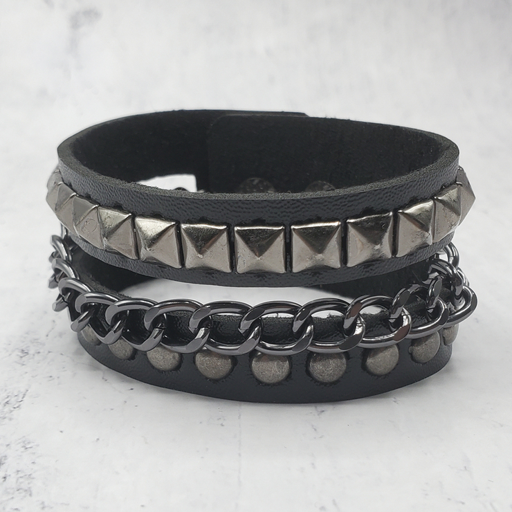 Браслет с заклепками, пирамидой и цепочкой (bpu-004) Браслет с заклепками, пирамидой и цепочкой (bpu-004)